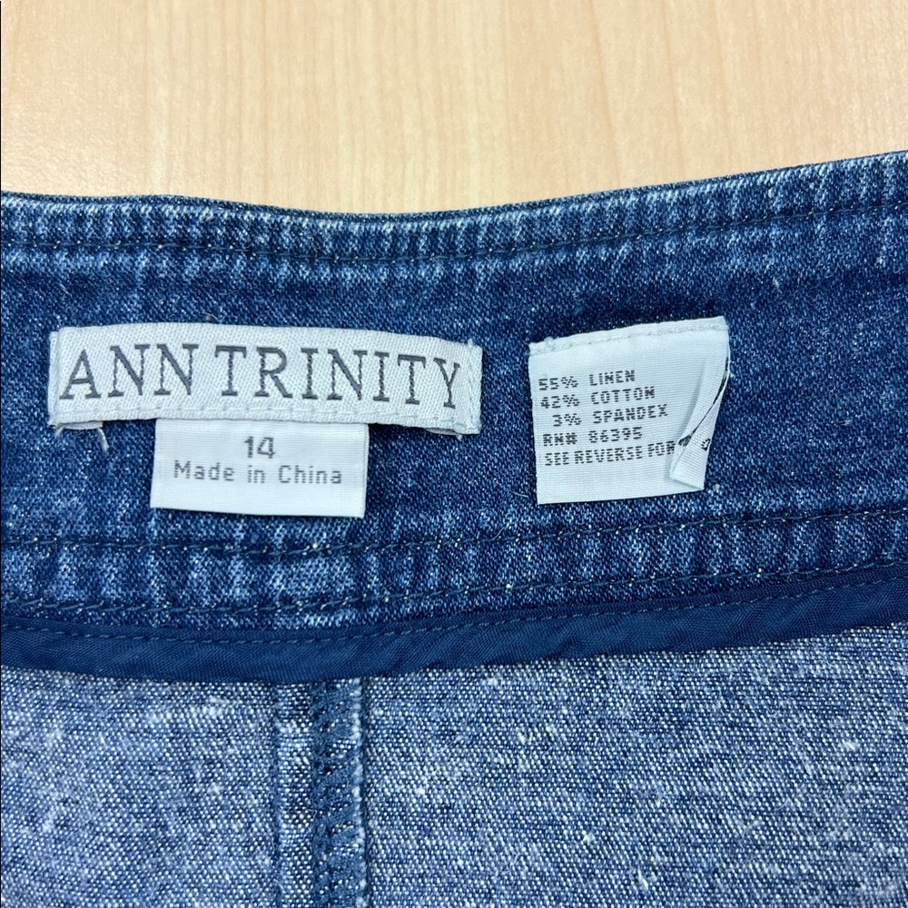 Y2k Ann Trinity Linen Blend High Waisted Blue Denim Skirt with Ruffle Hem 14 - Picture 5 of 8